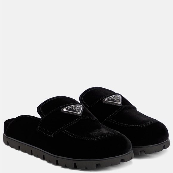 Prada Black Velvet Logo Loafer - Picture 1 of 13